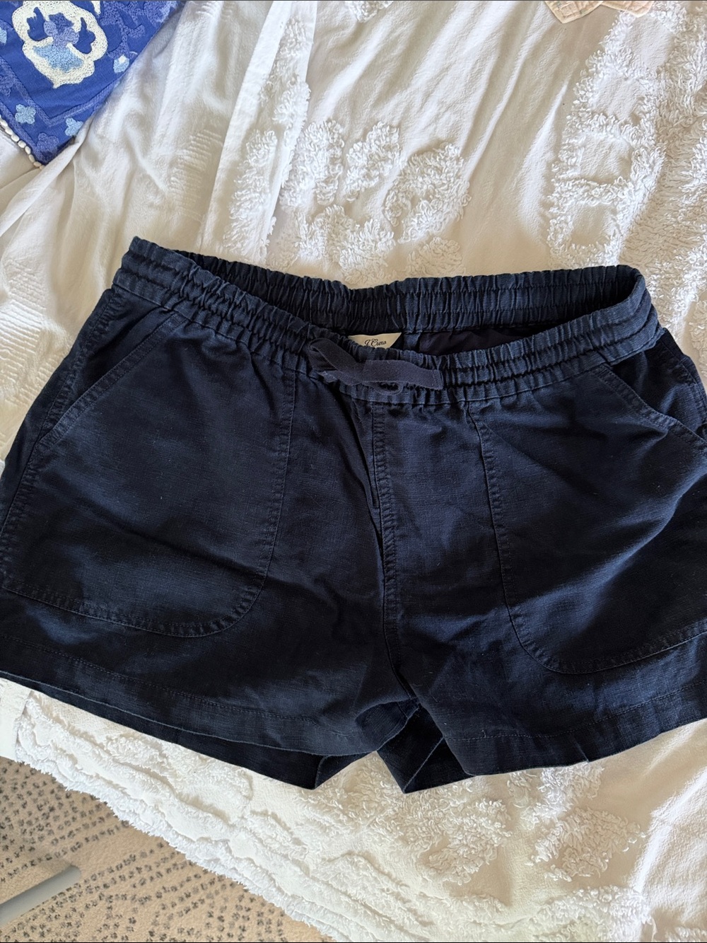 J. Crew Navy Elastic Waist Linen Shorts L